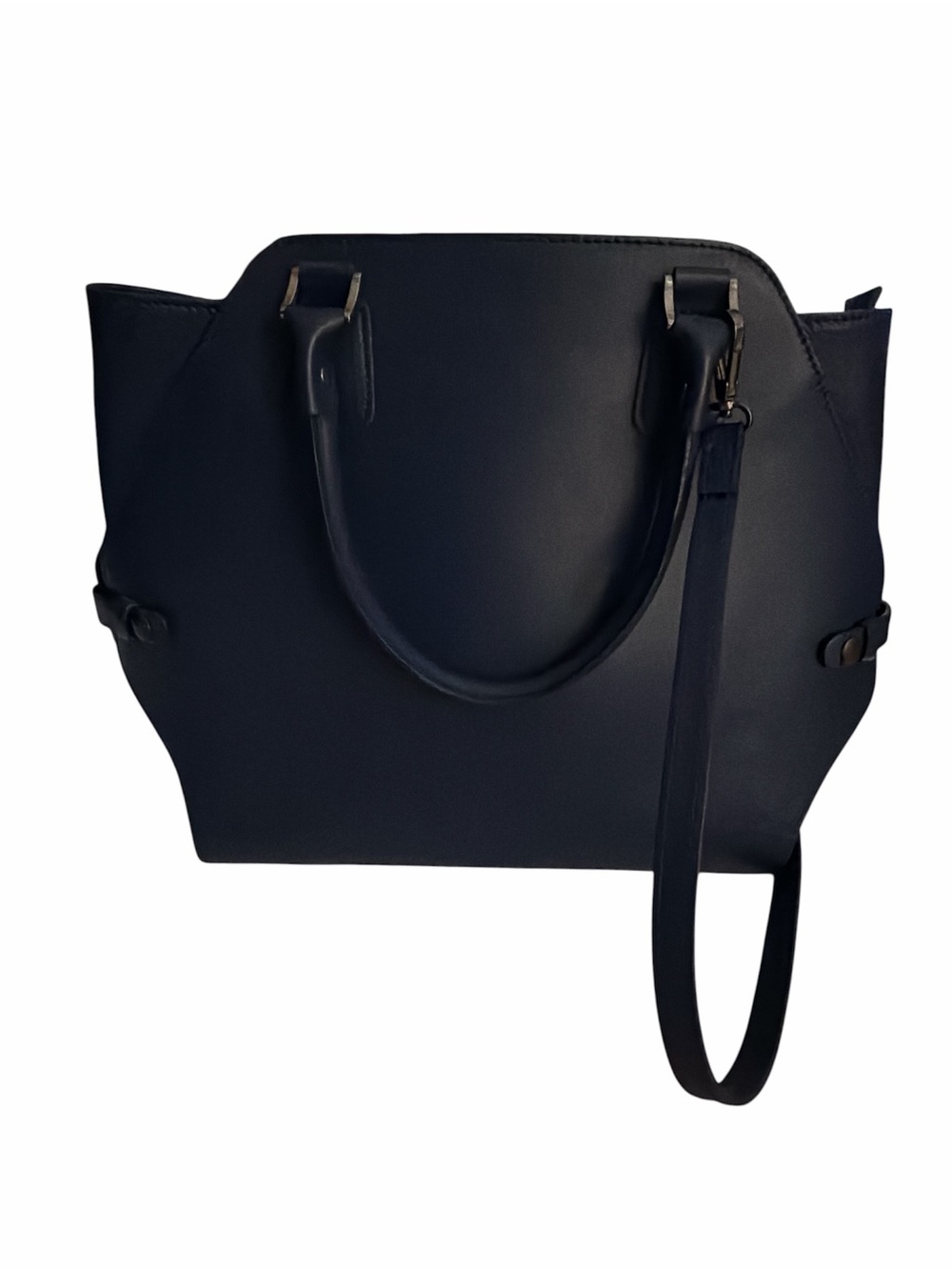 Vera Pelle Navy Structured Tote with Detachable Strap